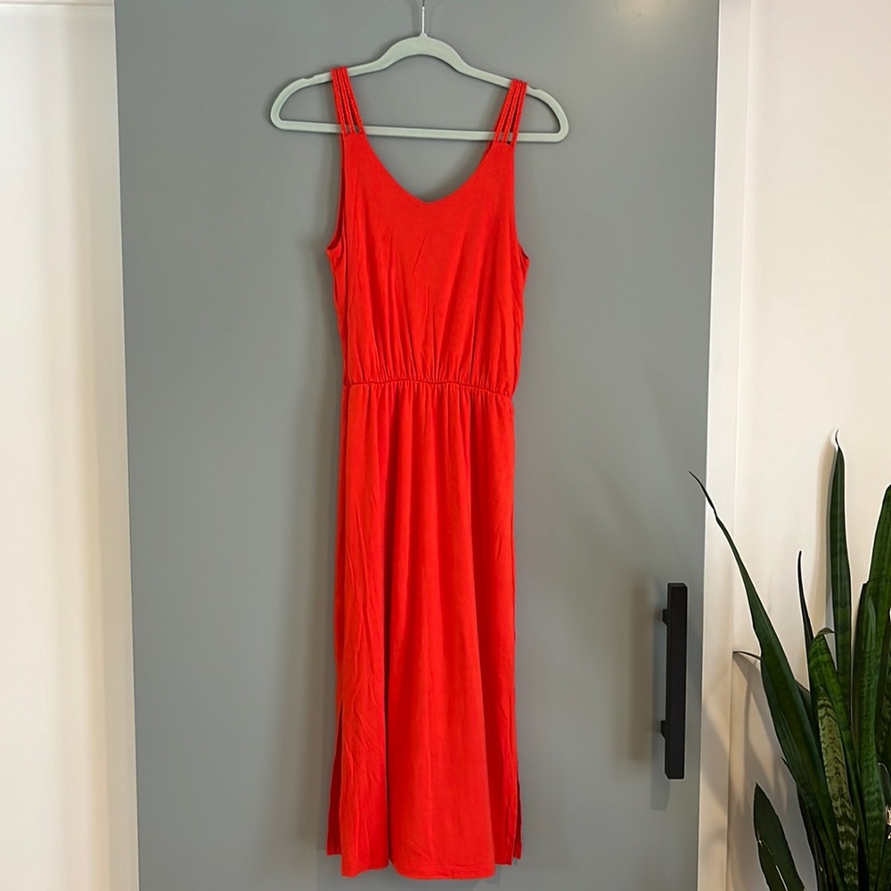 Fleur Bleue Orange Midi Dress